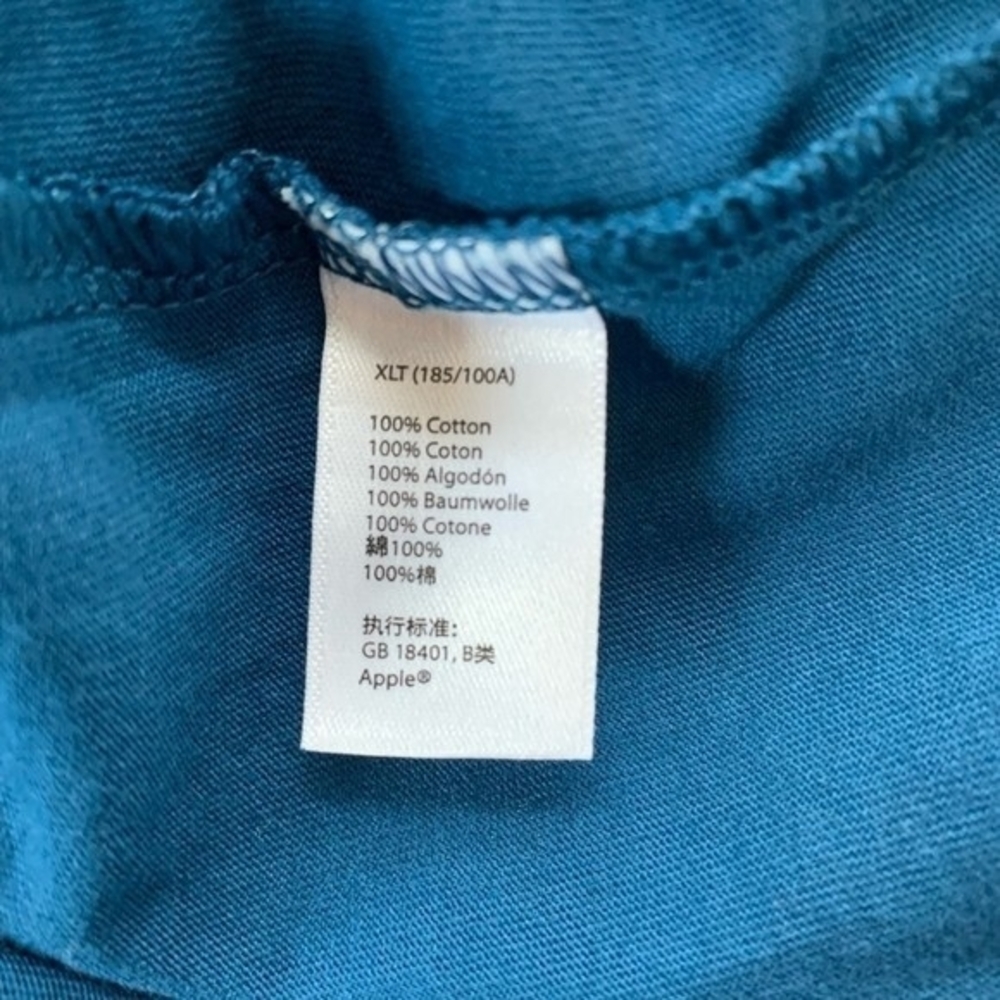 Apple Unisex Turquoise Blue Cotton Long Sleeve Tee XLT Crew Neck NWT - Picture 6 of 6